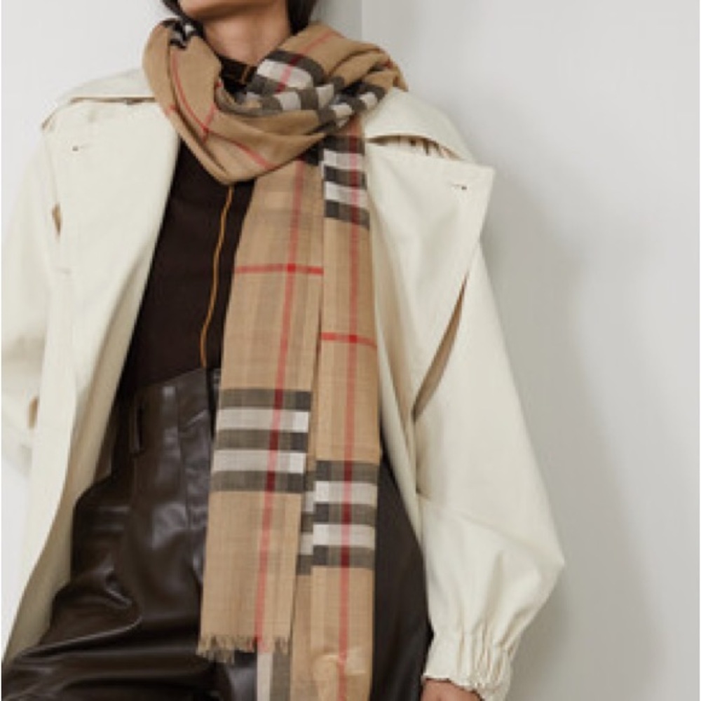 Burberry Wool Silk Check Scarf - Picture 3 of 11